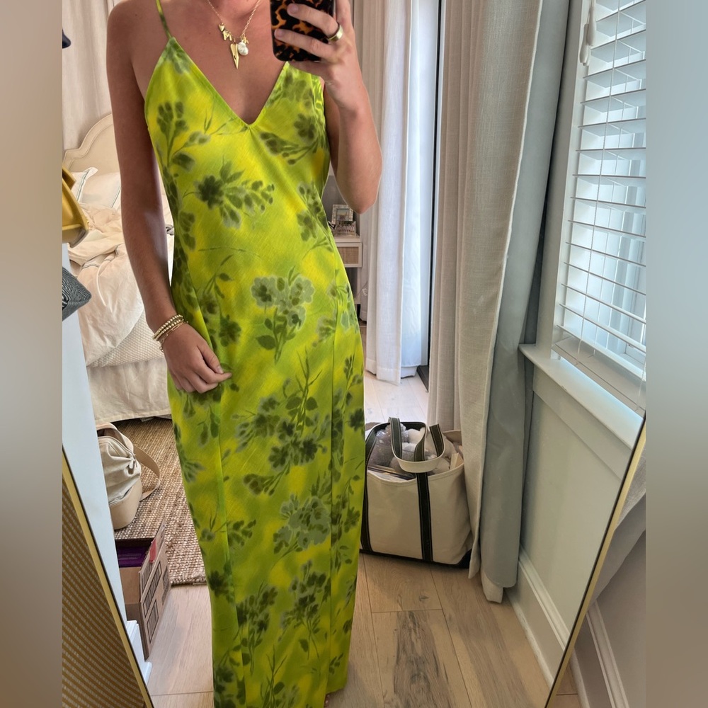 Zara Green Slip Maxi Dress with Spaghetti Straps
